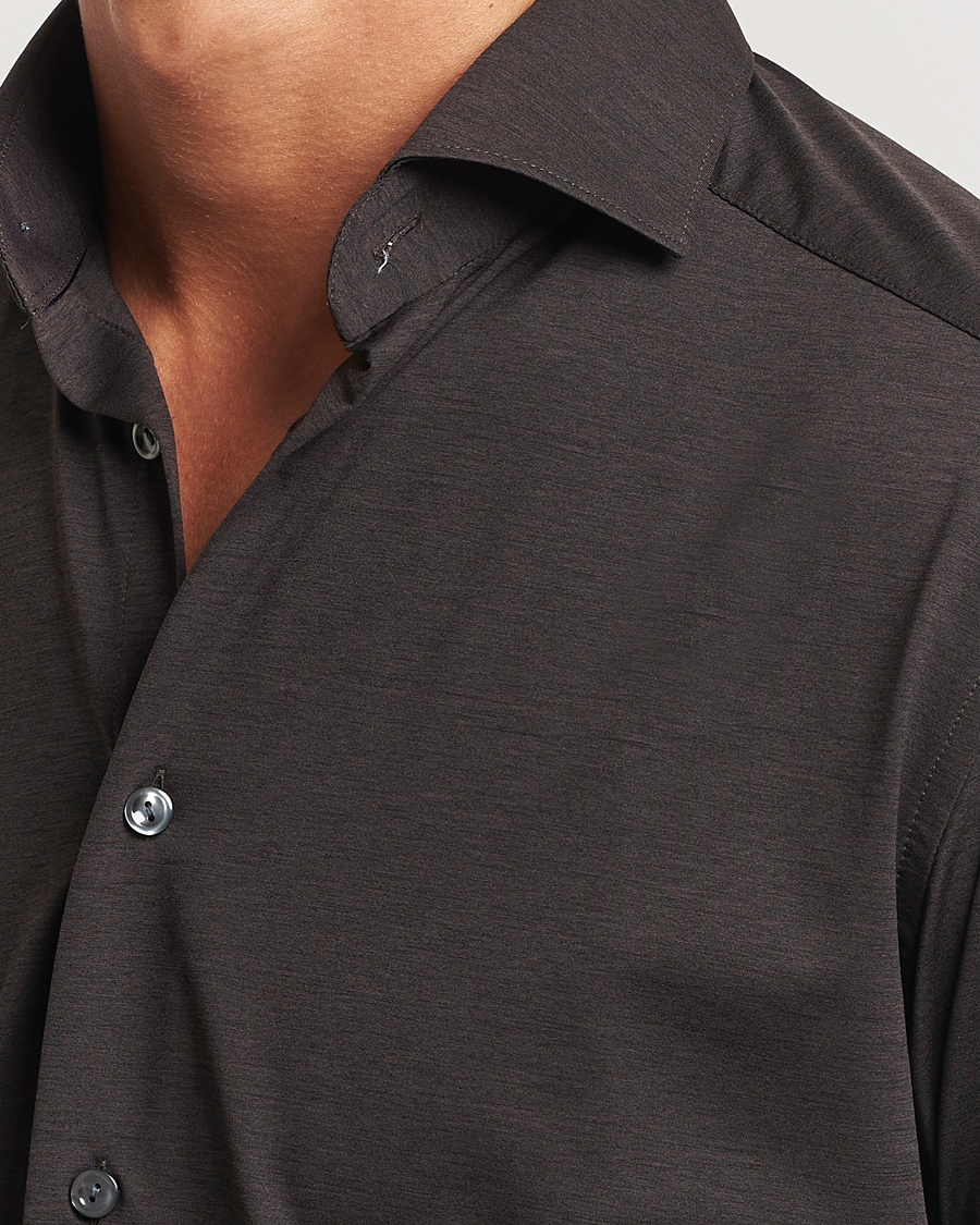 Heren | Overhemden | Eton | Slim Fit Four Way Stretch Shirt Dark Brown