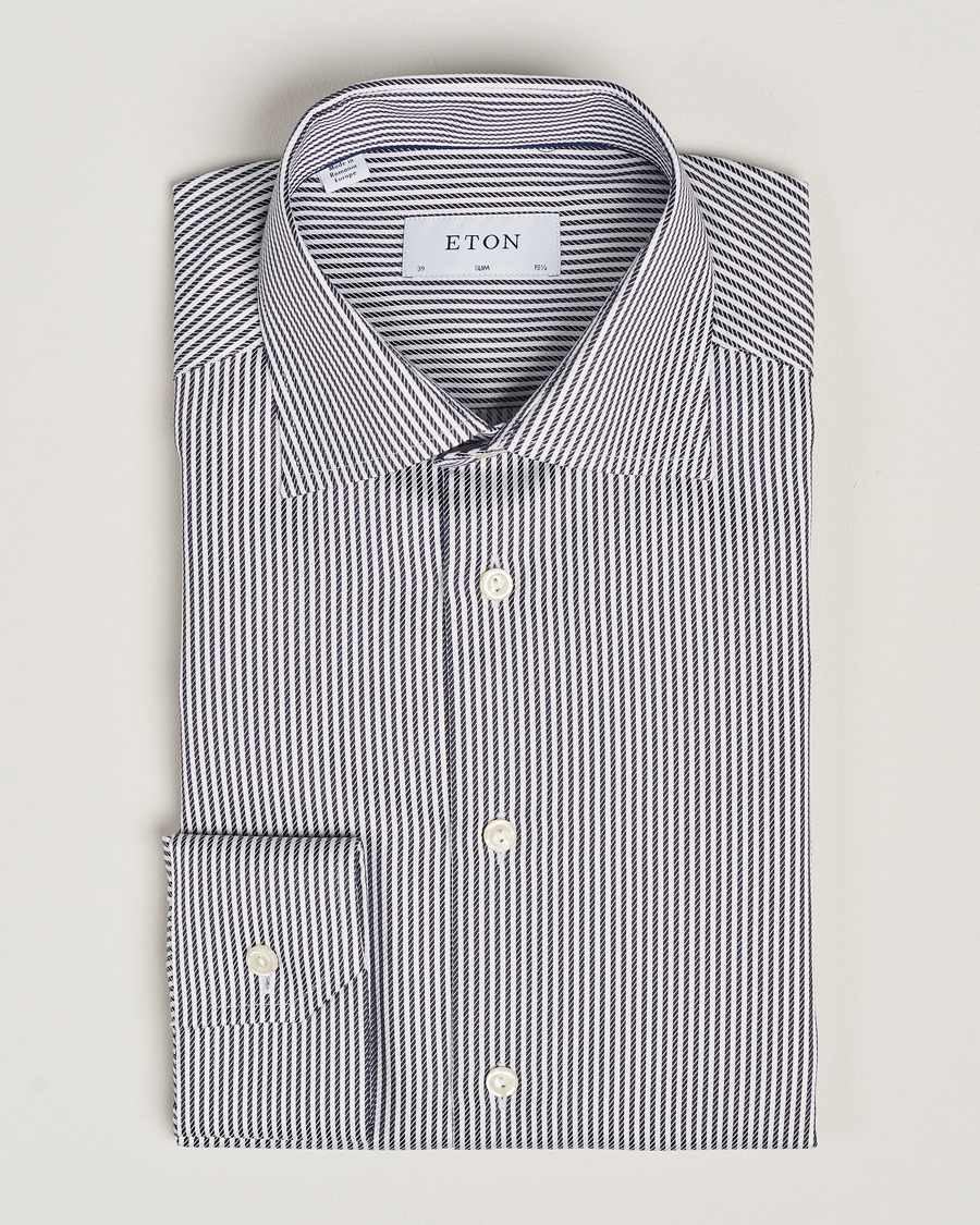Heren | Overhemden | Eton | Slim Fit Signature Twill Striped Shirt Grey/White