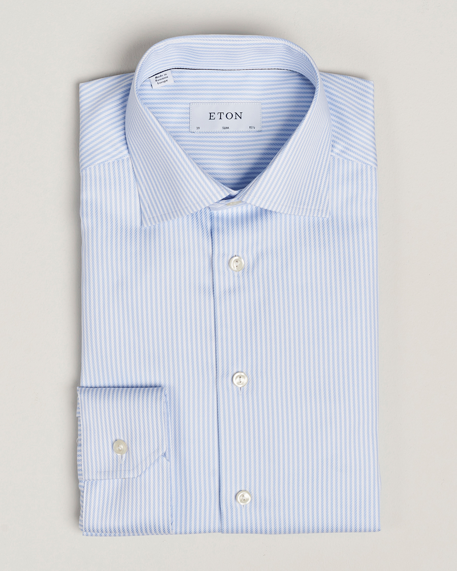 Heren | Overhemden | Eton | Slim Fit Signature Twill Striped Shirt Blue/White