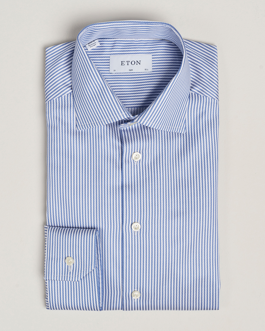 Heren | Overhemden | Eton | Slim Fit Signature Twill Striped Shirt Blue/White