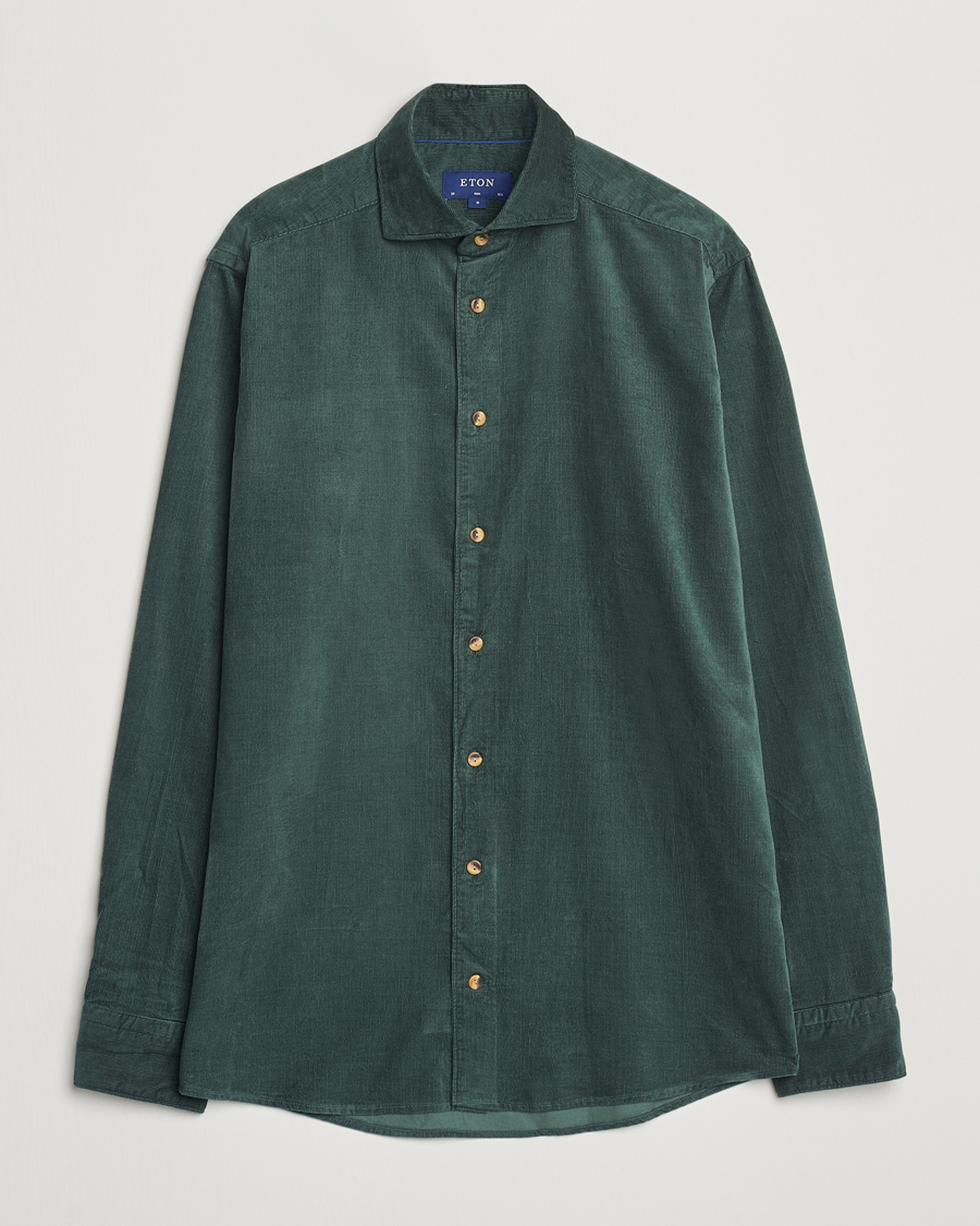 Heren | Overhemden | Eton | Slim Fit Fine Wale Corduroy Shirt Dark Green