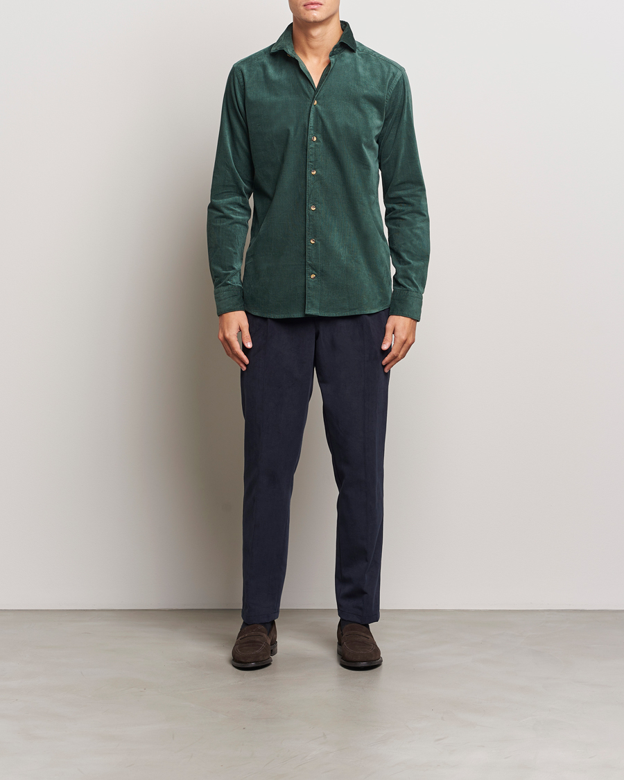 Heren | Overhemden | Eton | Slim Fit Fine Wale Corduroy Shirt Dark Green