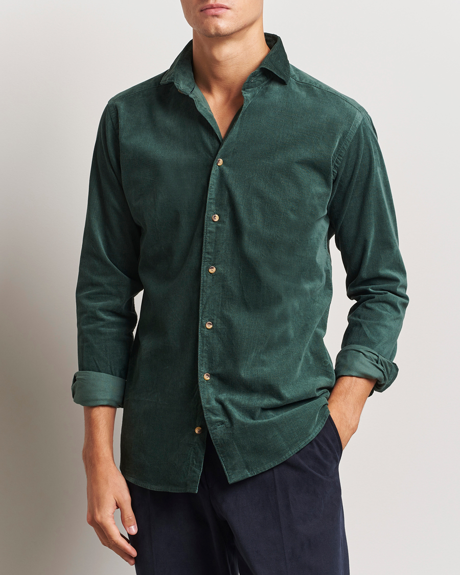 Heren | Overhemden | Eton | Slim Fit Fine Wale Corduroy Shirt Dark Green