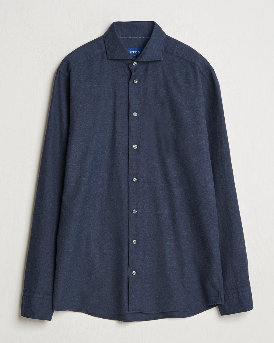 Heren | Overhemden | Eton | Slim Fit Twill Flannel Shirt Navy Blue