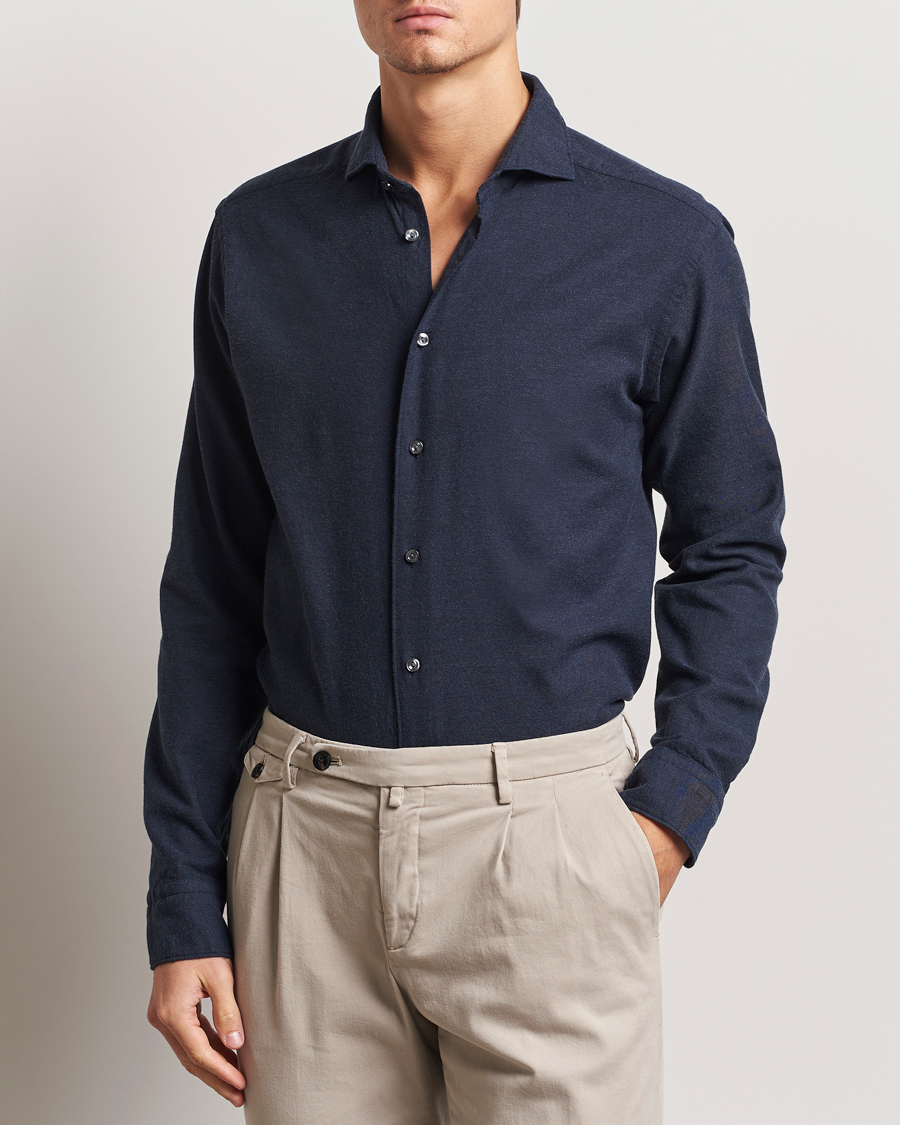 Heren | Overhemden | Eton | Slim Fit Twill Flannel Shirt Navy Blue
