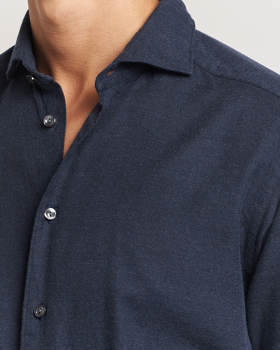 Heren | Overhemden | Eton | Slim Fit Twill Flannel Shirt Navy Blue