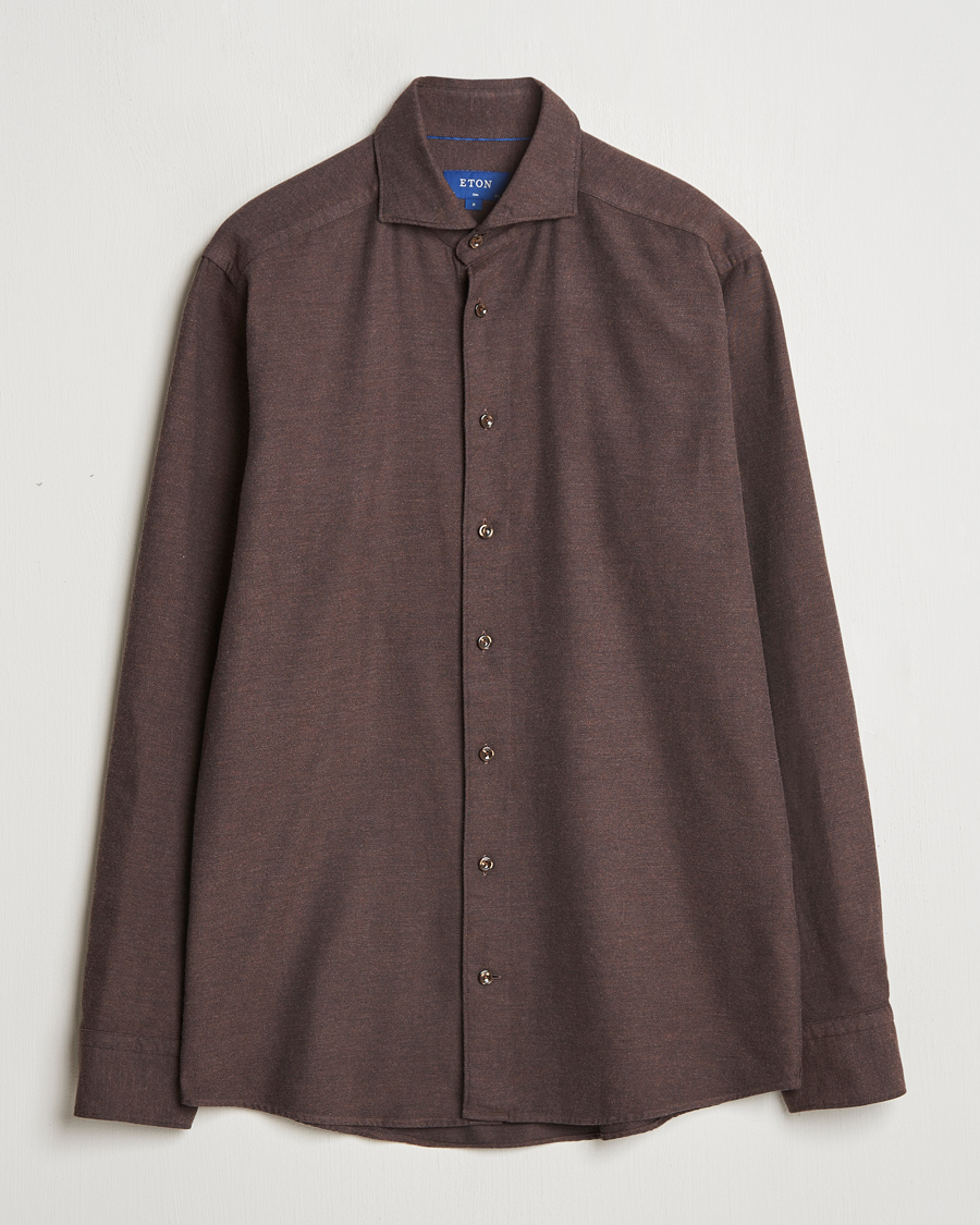 Heren | Overhemden | Eton | Slim Fit Twill Flannel Shirt Dark Brown