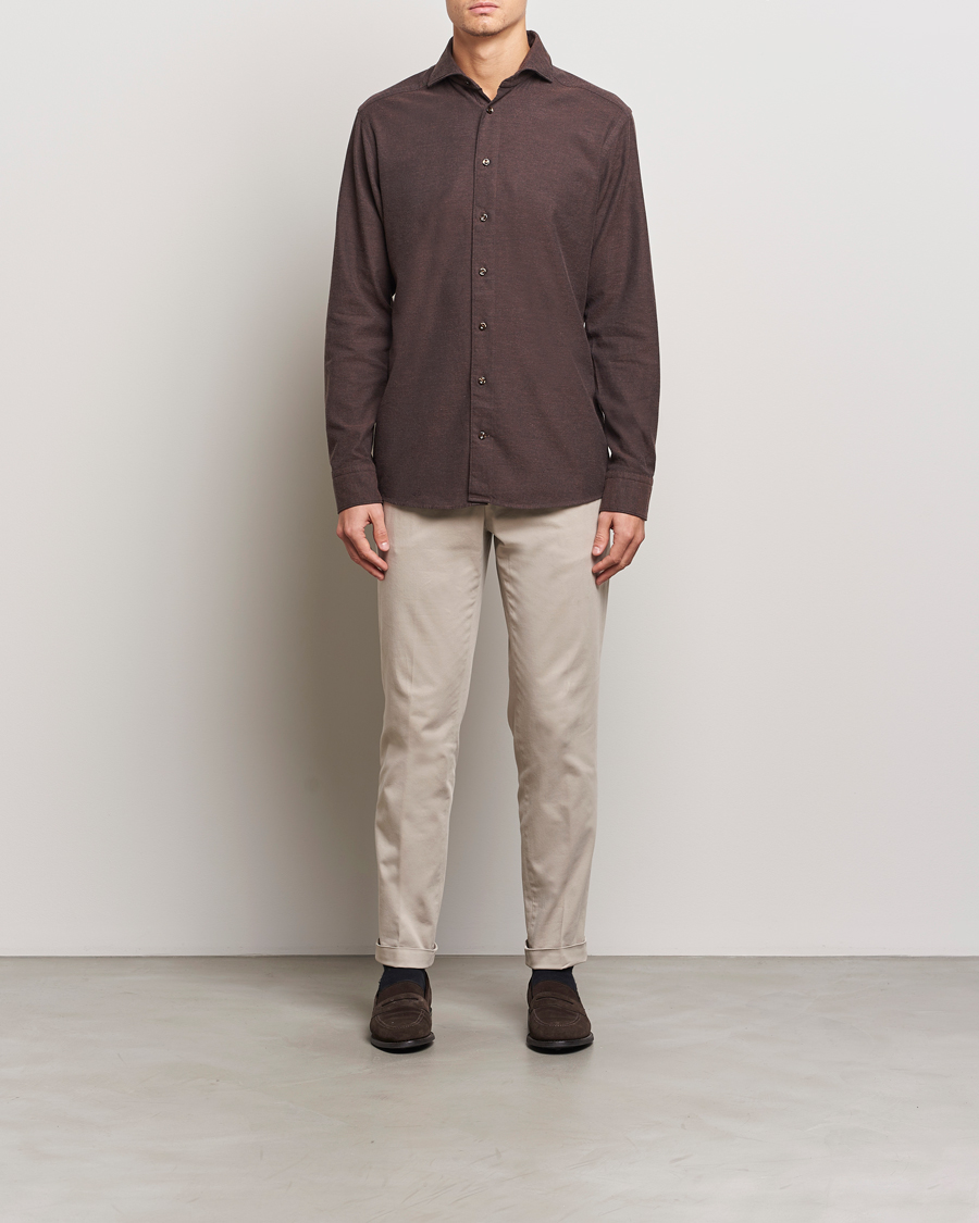 Heren | Overhemden | Eton | Slim Fit Twill Flannel Shirt Dark Brown