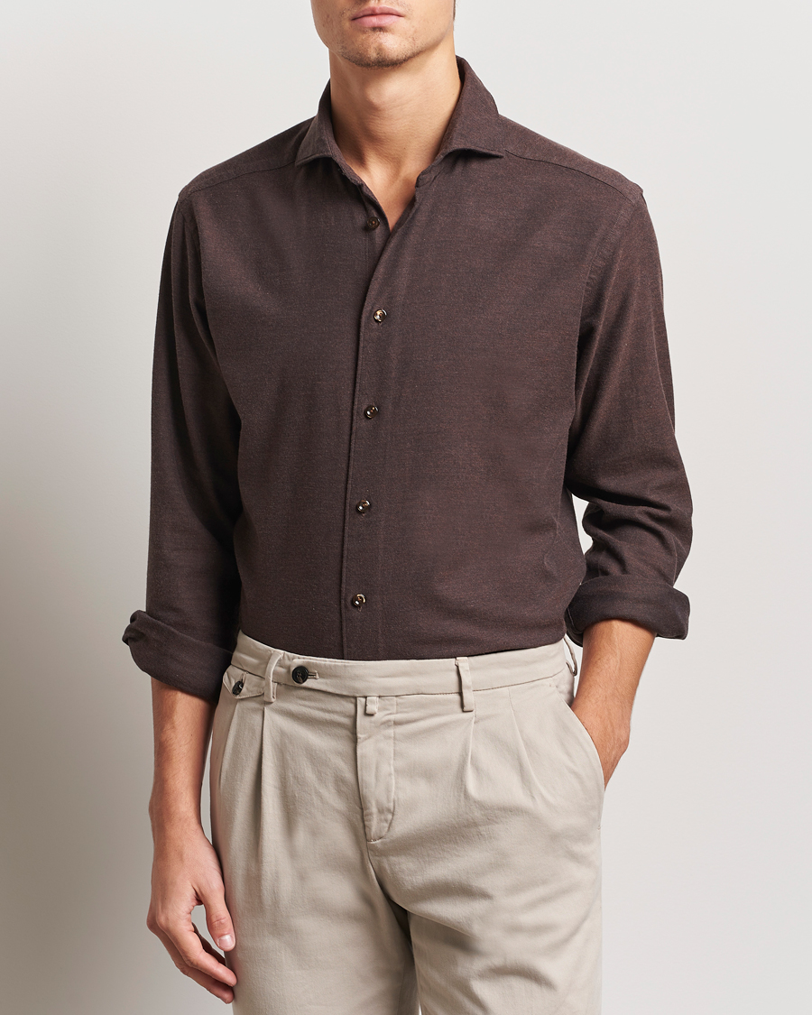Heren | Overhemden | Eton | Slim Fit Twill Flannel Shirt Dark Brown