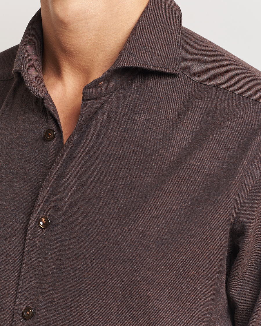 Heren | Overhemden | Eton | Slim Fit Twill Flannel Shirt Dark Brown