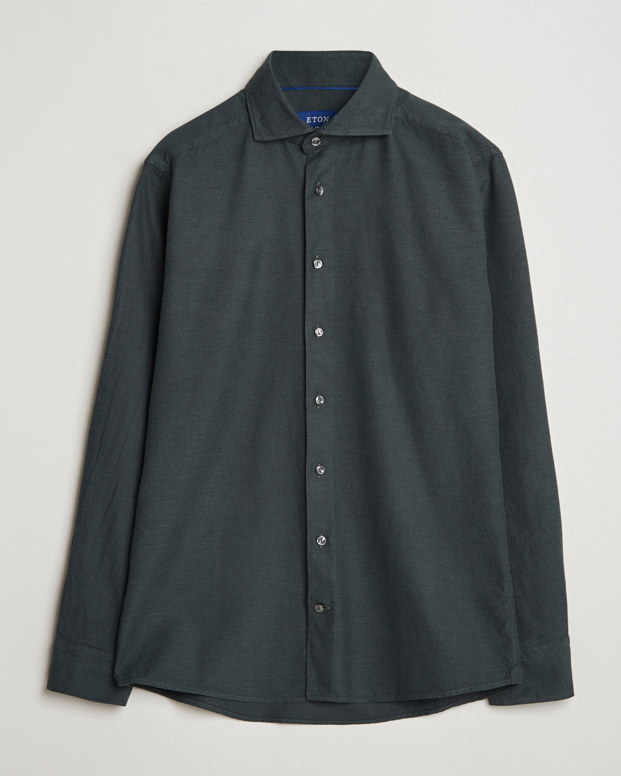 Heren | Overhemden | Eton | Slim Fit Twill Flannel Shirt Dark Green