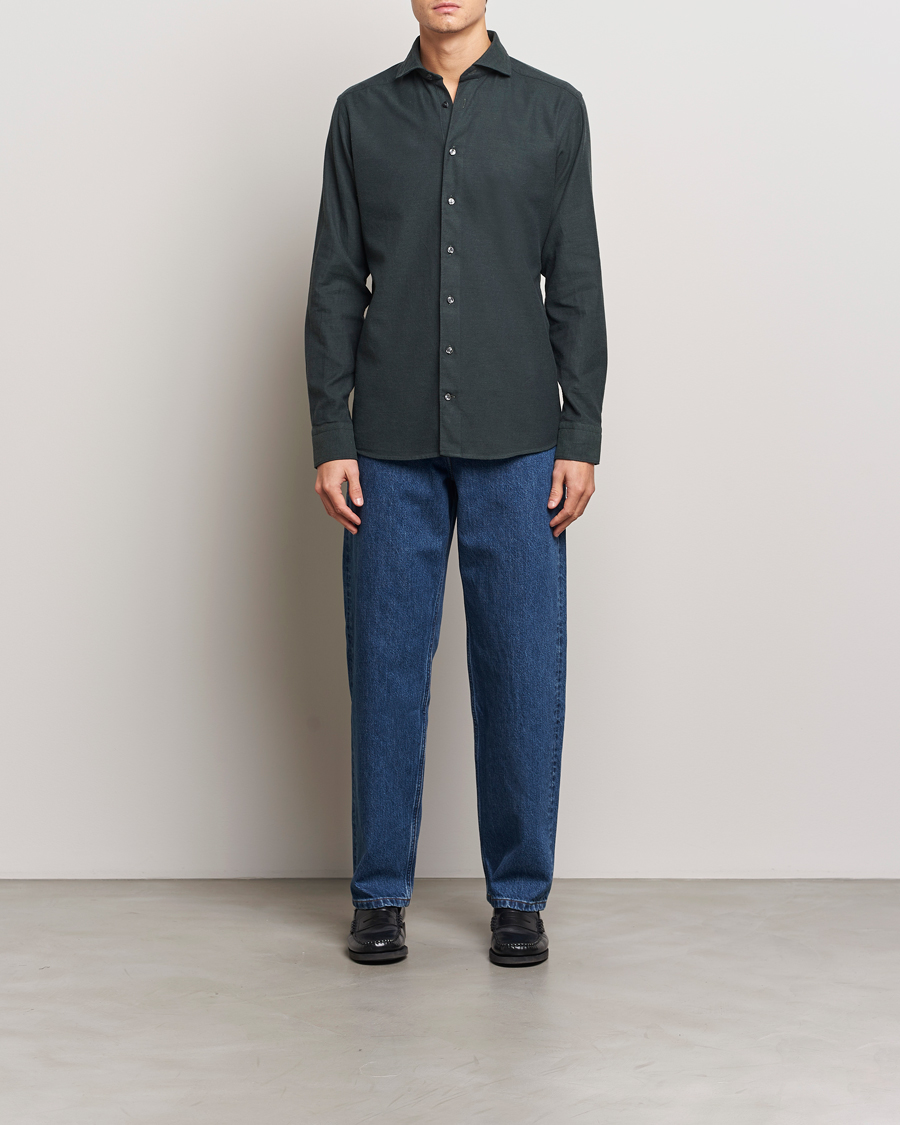 Heren | Overhemden | Eton | Slim Fit Twill Flannel Shirt Dark Green