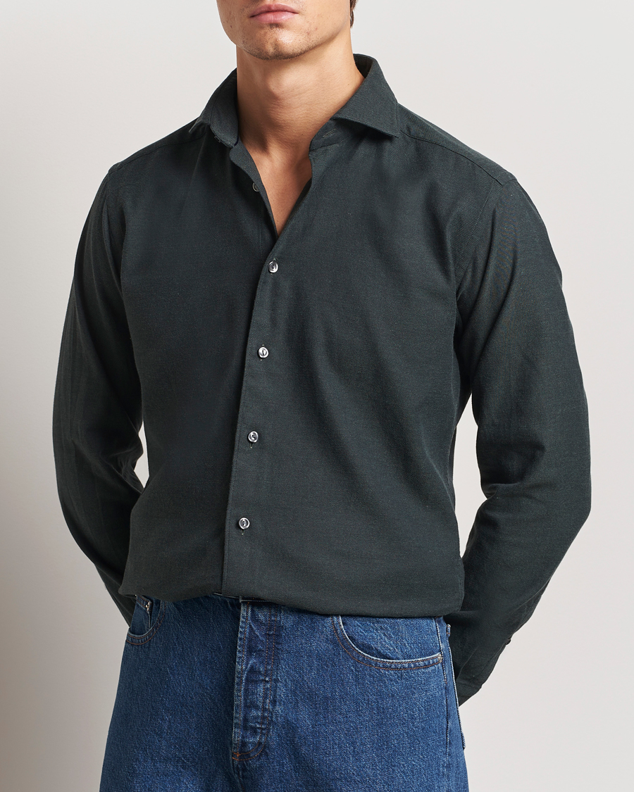 Heren | Overhemden | Eton | Slim Fit Twill Flannel Shirt Dark Green