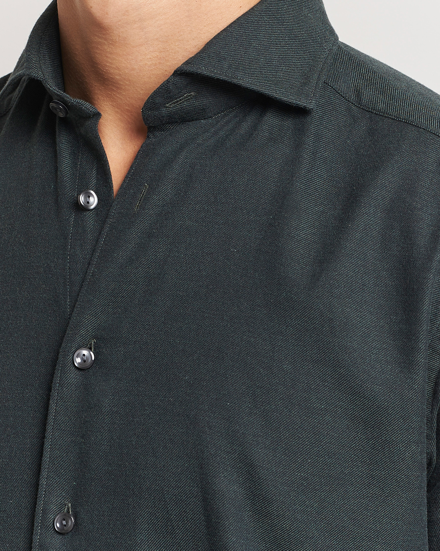 Heren | Overhemden | Eton | Slim Fit Twill Flannel Shirt Dark Green
