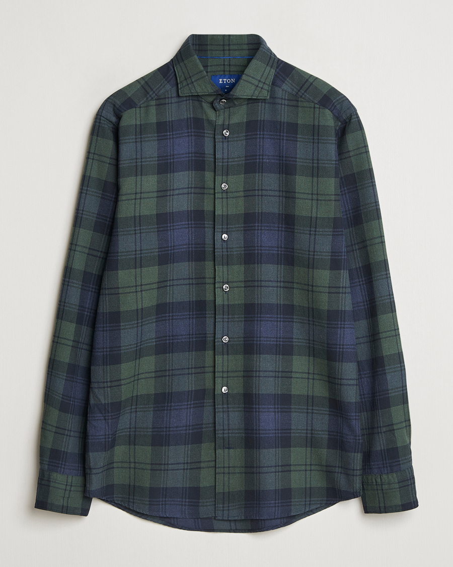Heren | Overhemden | Eton | Slim Fit Checked Flannel Shirt Dark Green
