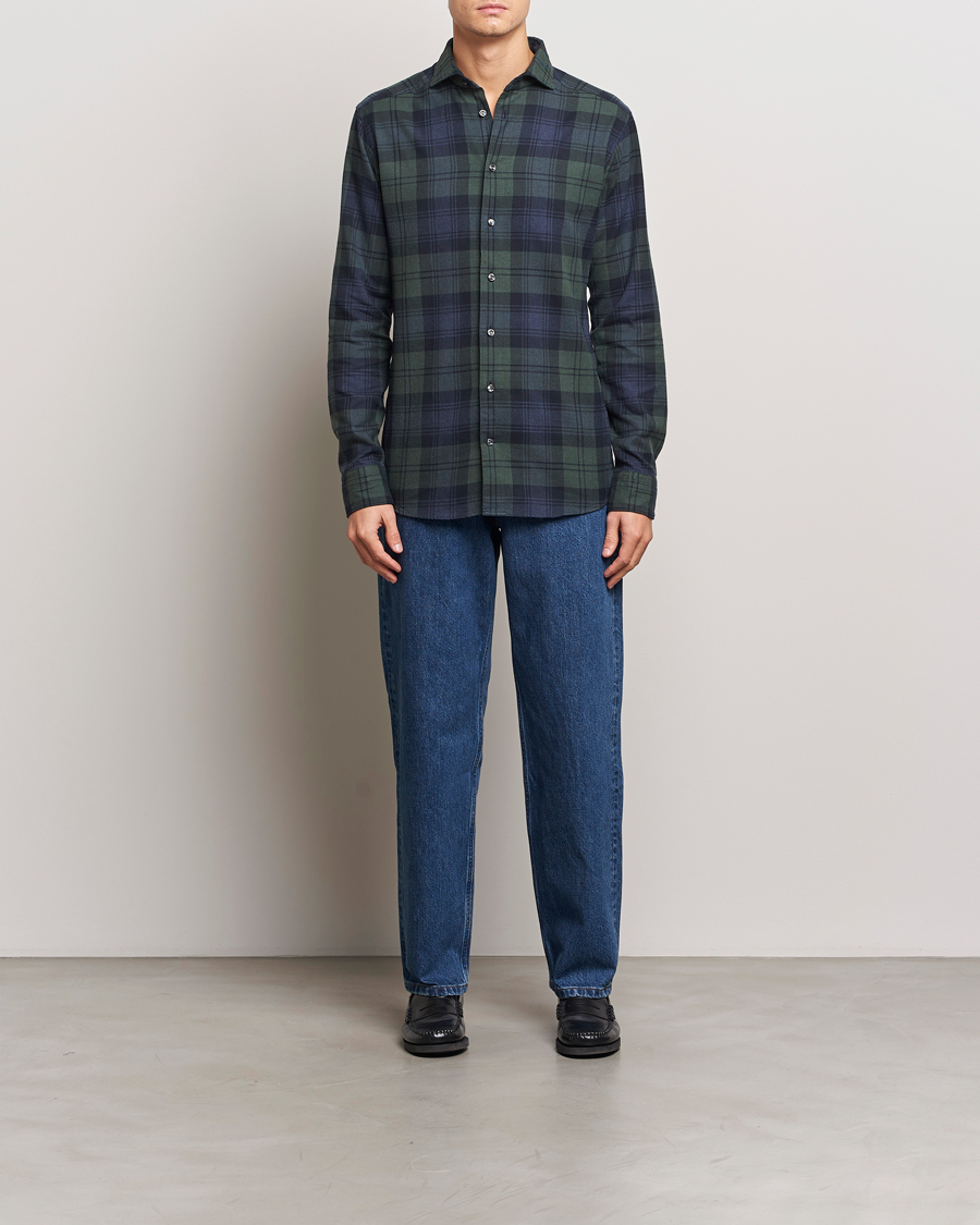 Heren | Overhemden | Eton | Slim Fit Checked Flannel Shirt Dark Green