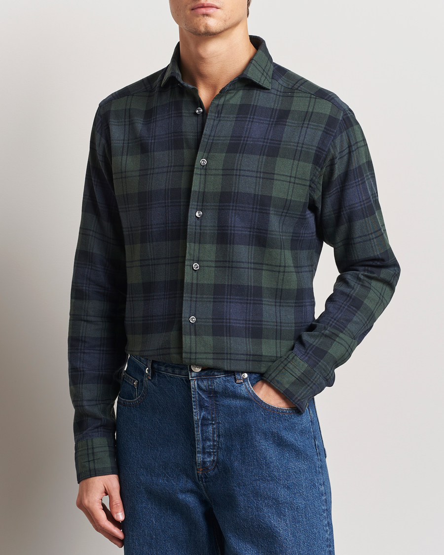 Heren | Overhemden | Eton | Slim Fit Checked Flannel Shirt Dark Green