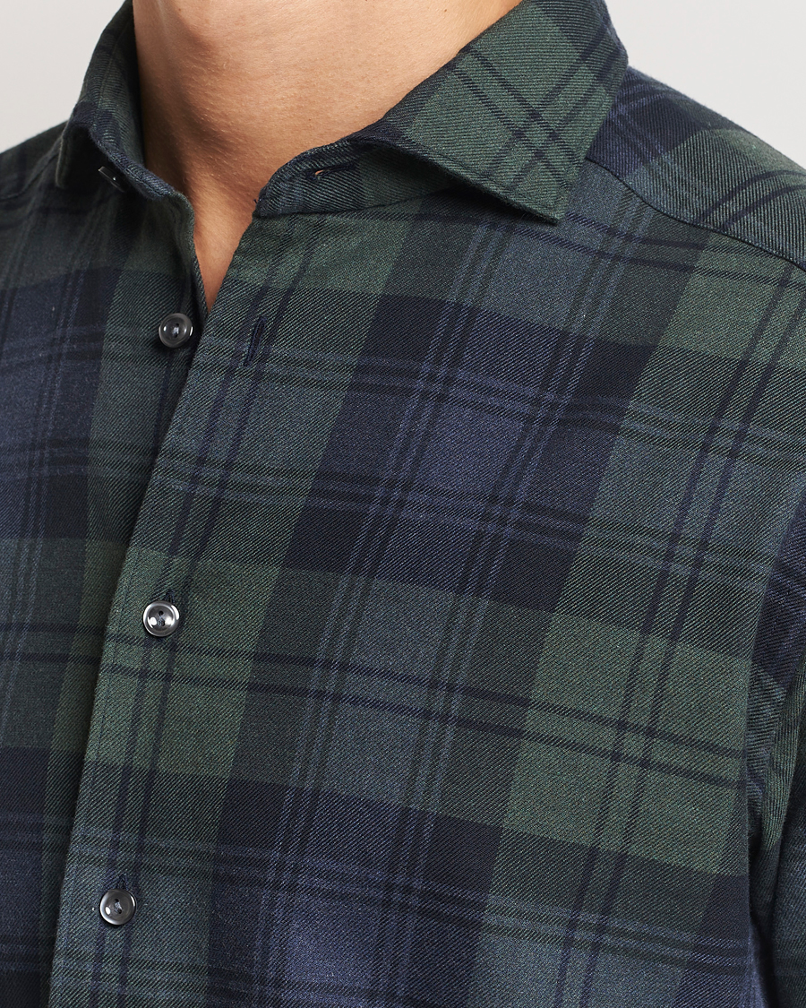 Heren | Overhemden | Eton | Slim Fit Checked Flannel Shirt Dark Green