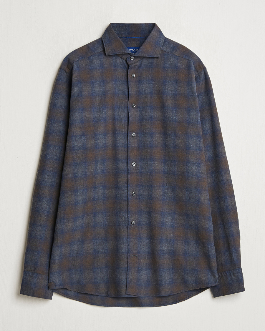 Heren | Overhemden | Eton | Slim Fit Checked Flannel Shirt Navy Blue