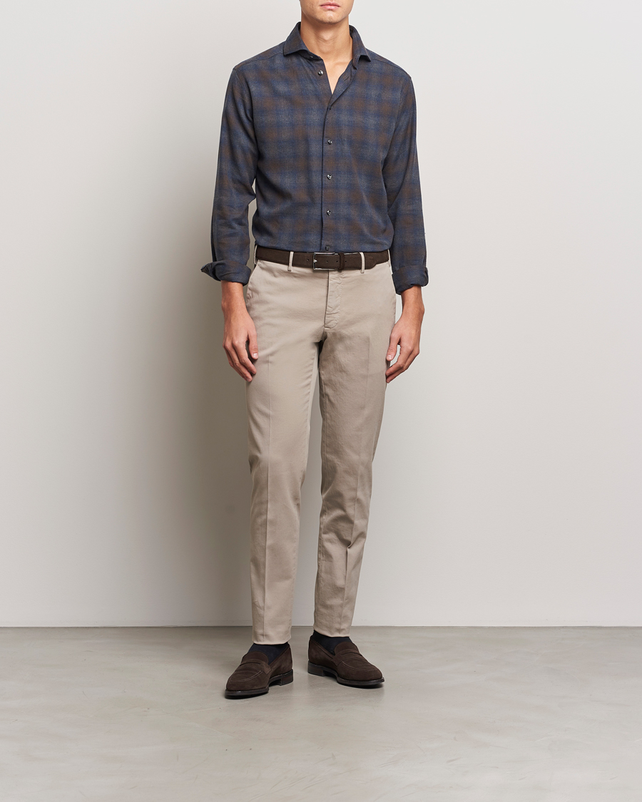 Heren | Overhemden | Eton | Slim Fit Checked Flannel Shirt Navy Blue