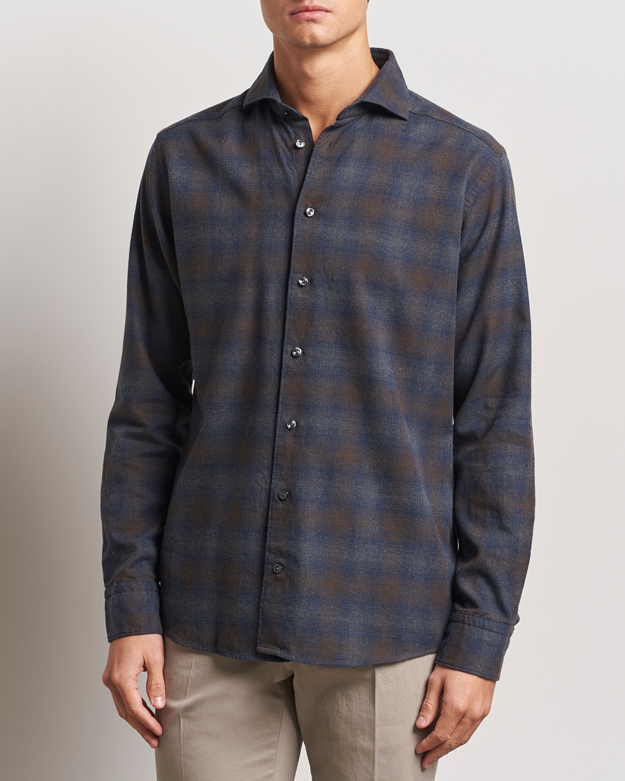 Heren | Overhemden | Eton | Slim Fit Checked Flannel Shirt Navy Blue
