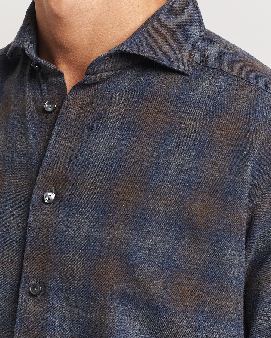 Heren | Overhemden | Eton | Slim Fit Checked Flannel Shirt Navy Blue
