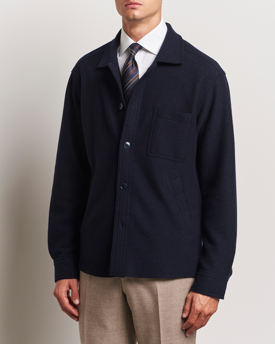 Heren | Overhemden | Eton | Boiled Wool Overshirt Navy Blue