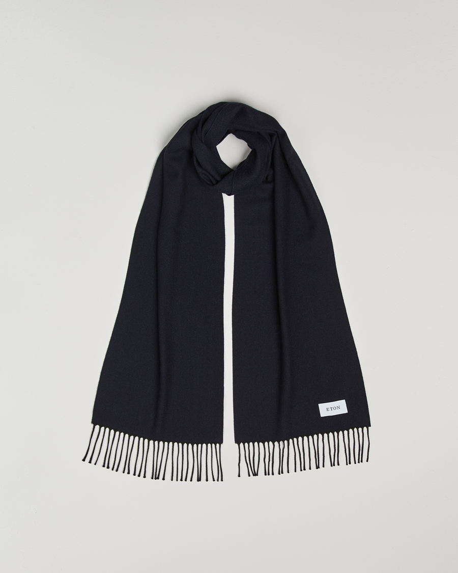 Heren | Eton Merino Wool Herringbone Scarf Navy Blue | Eton | Merino Wool Herringbone Scarf Navy Blue