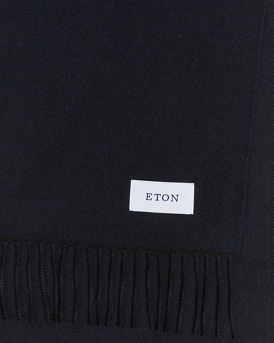 Heren | Eton Merino Wool Herringbone Scarf Navy Blue | Eton | Merino Wool Herringbone Scarf Navy Blue