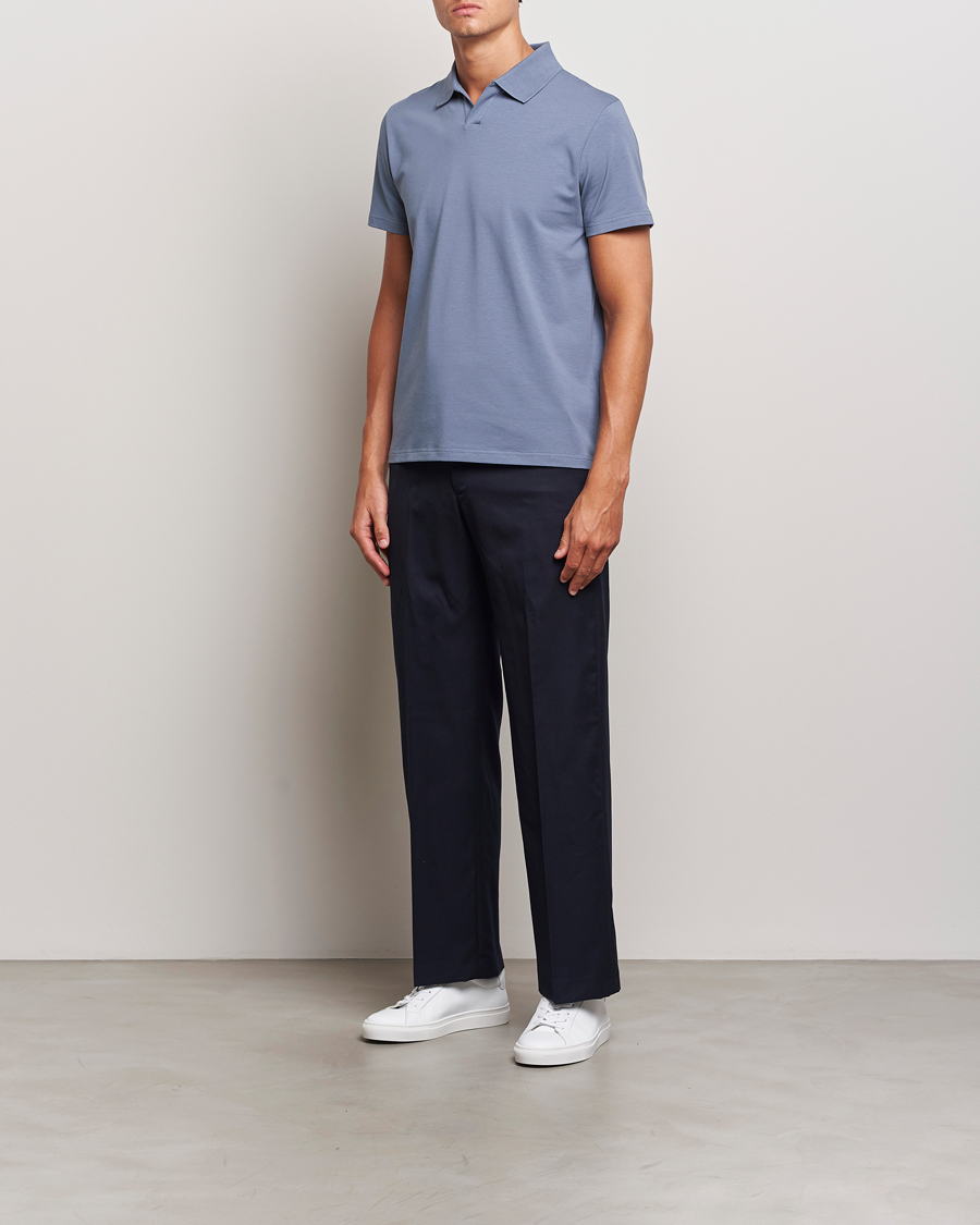 Heren | Polo's | Filippa K | Soft Lycra Polo T-Shirt Grey Blue