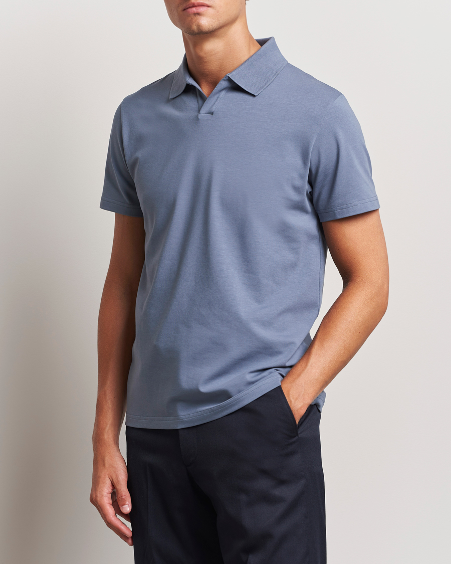 Heren | Polo's | Filippa K | Soft Lycra Polo T-Shirt Grey Blue
