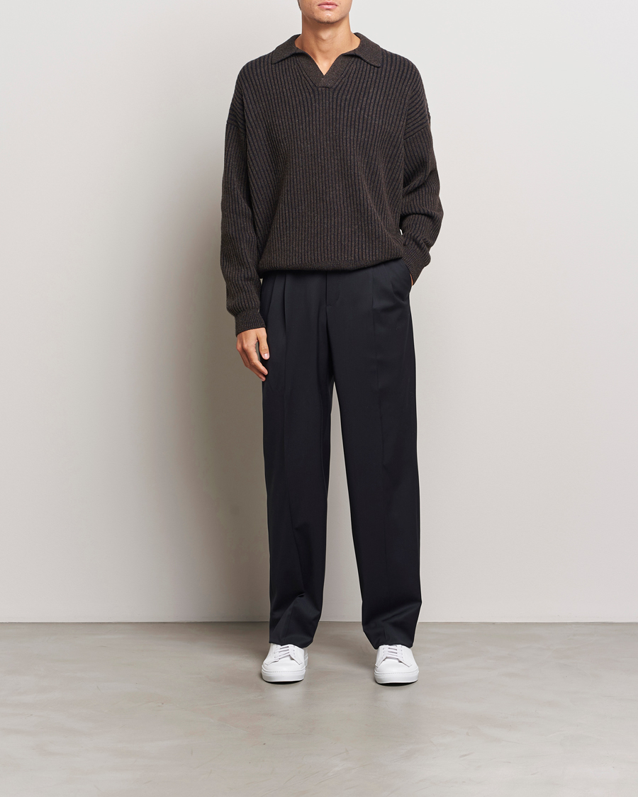 Heren | Truien | Filippa K | Rib Knitted Polo Shirt Mocha/Navy
