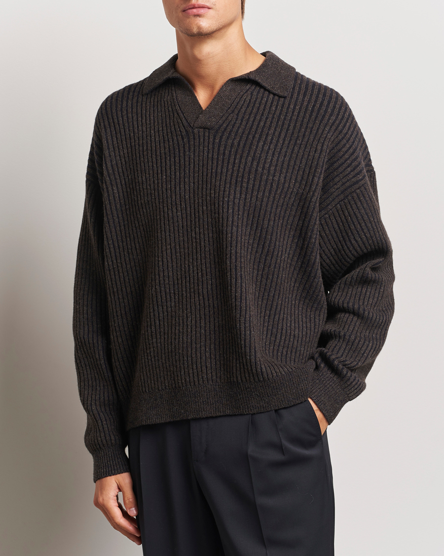 Heren | Truien | Filippa K | Rib Knitted Polo Shirt Mocha/Navy