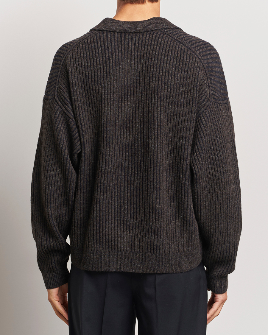 Heren | Truien | Filippa K | Rib Knitted Polo Shirt Mocha/Navy