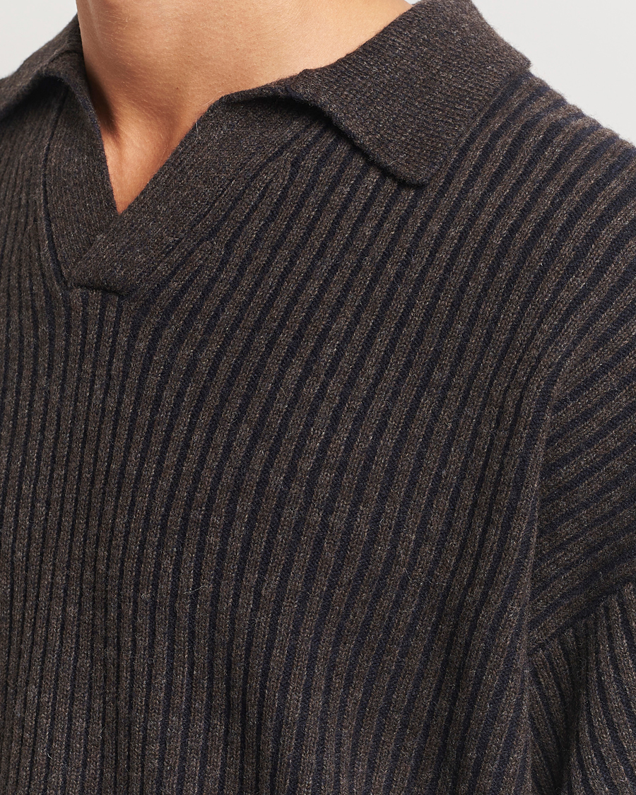 Heren | Truien | Filippa K | Rib Knitted Polo Shirt Mocha/Navy