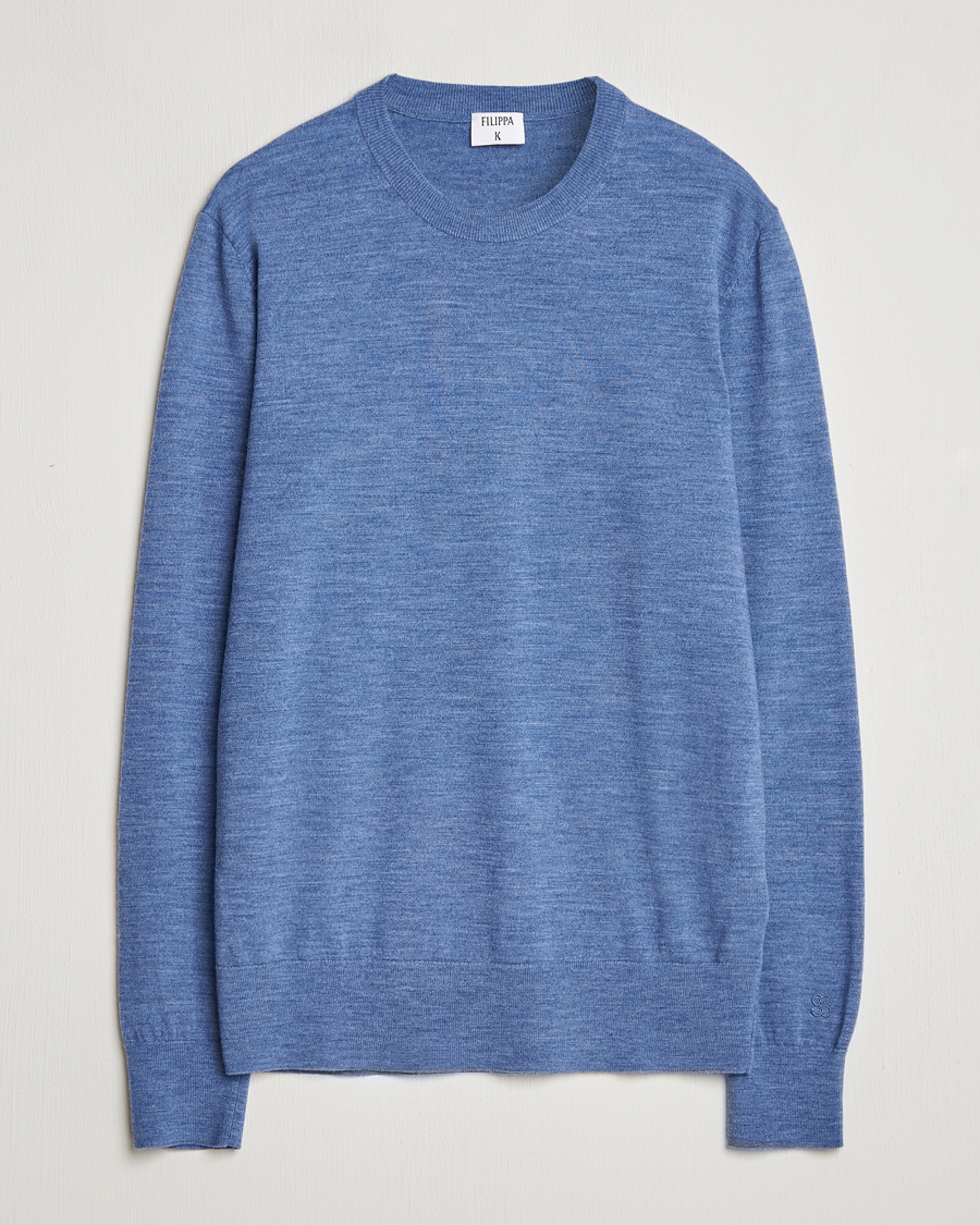 Heren | Truien | Filippa K | Merino Round Neck Sweater Blue Melange