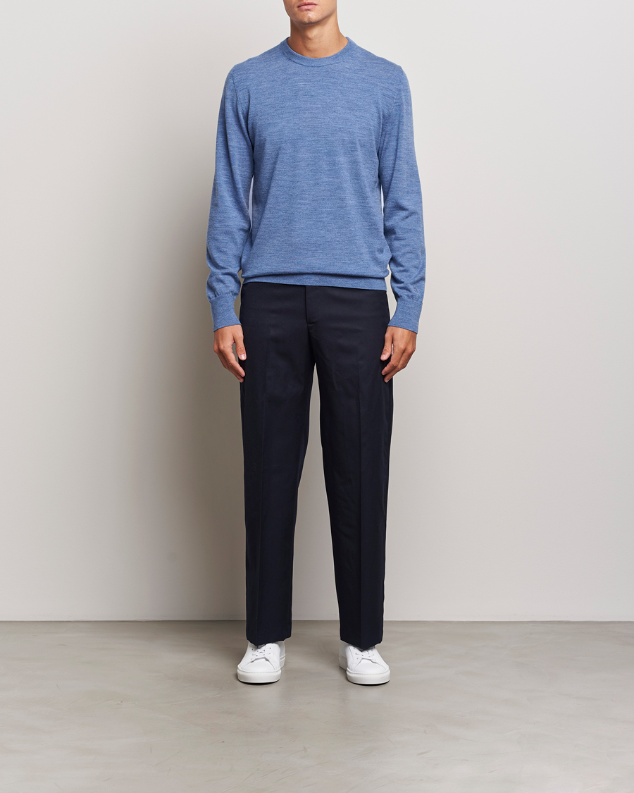 Heren | Truien | Filippa K | Merino Round Neck Sweater Blue Melange