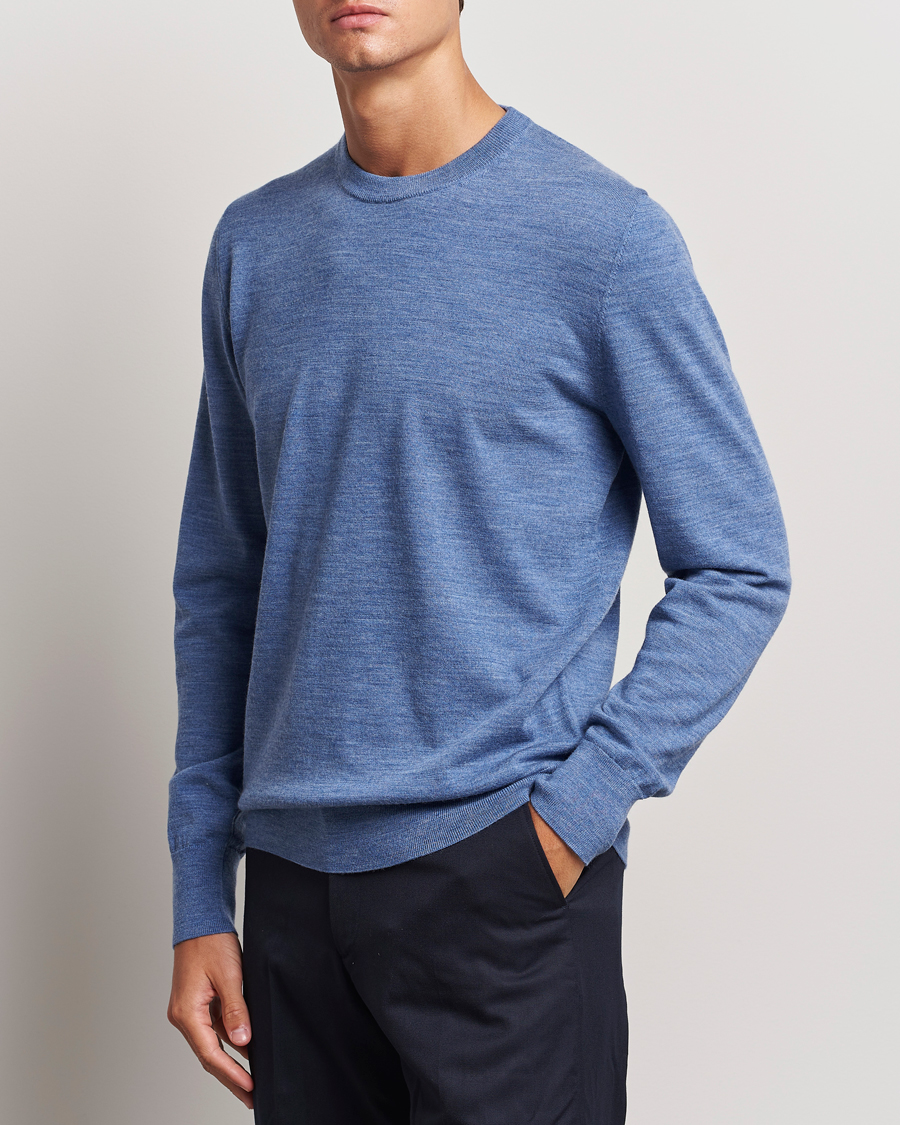 Heren | Truien | Filippa K | Merino Round Neck Sweater Blue Melange
