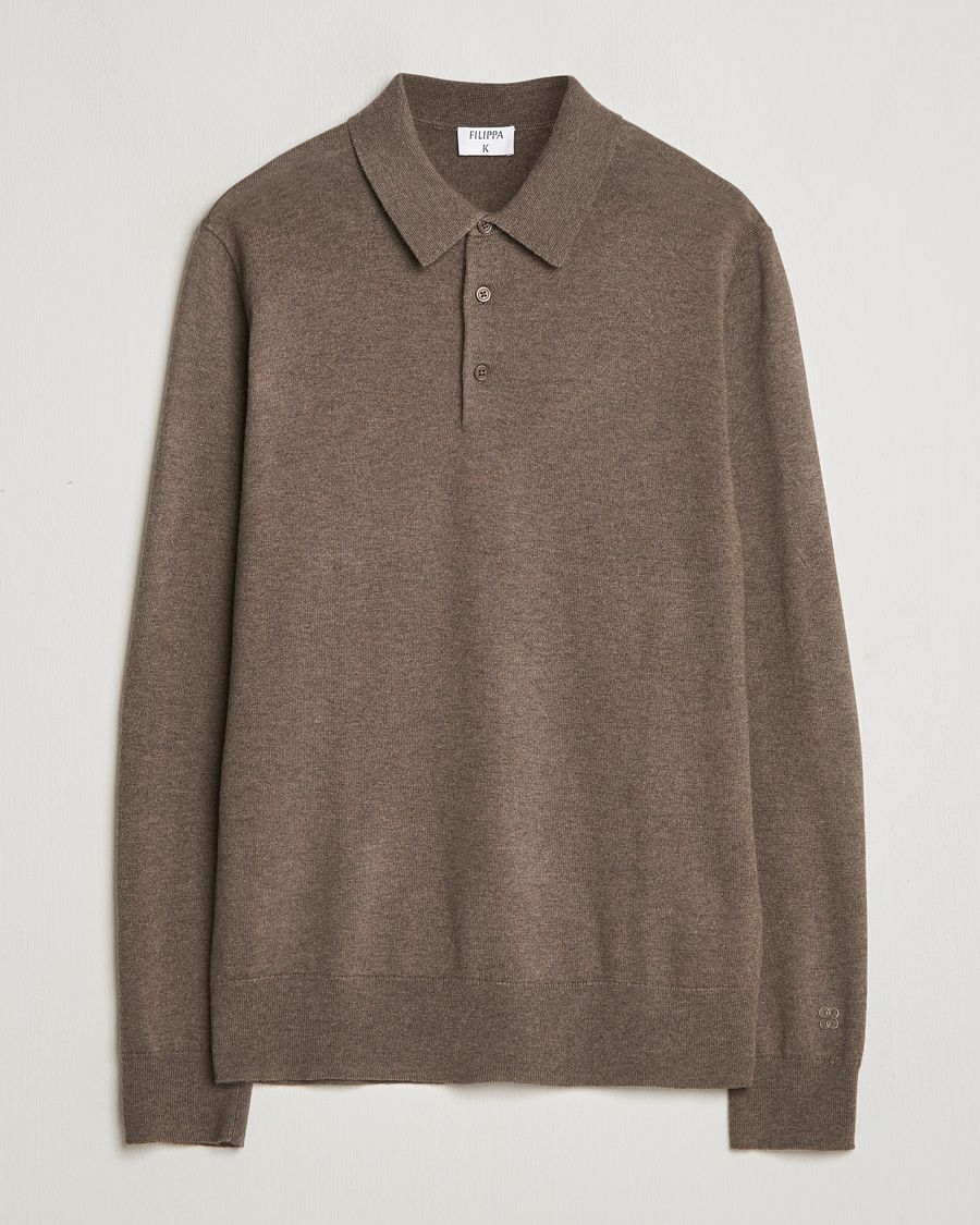 Heren | Truien | Filippa K | Knitted Polo Shirt Dark Sage Melange