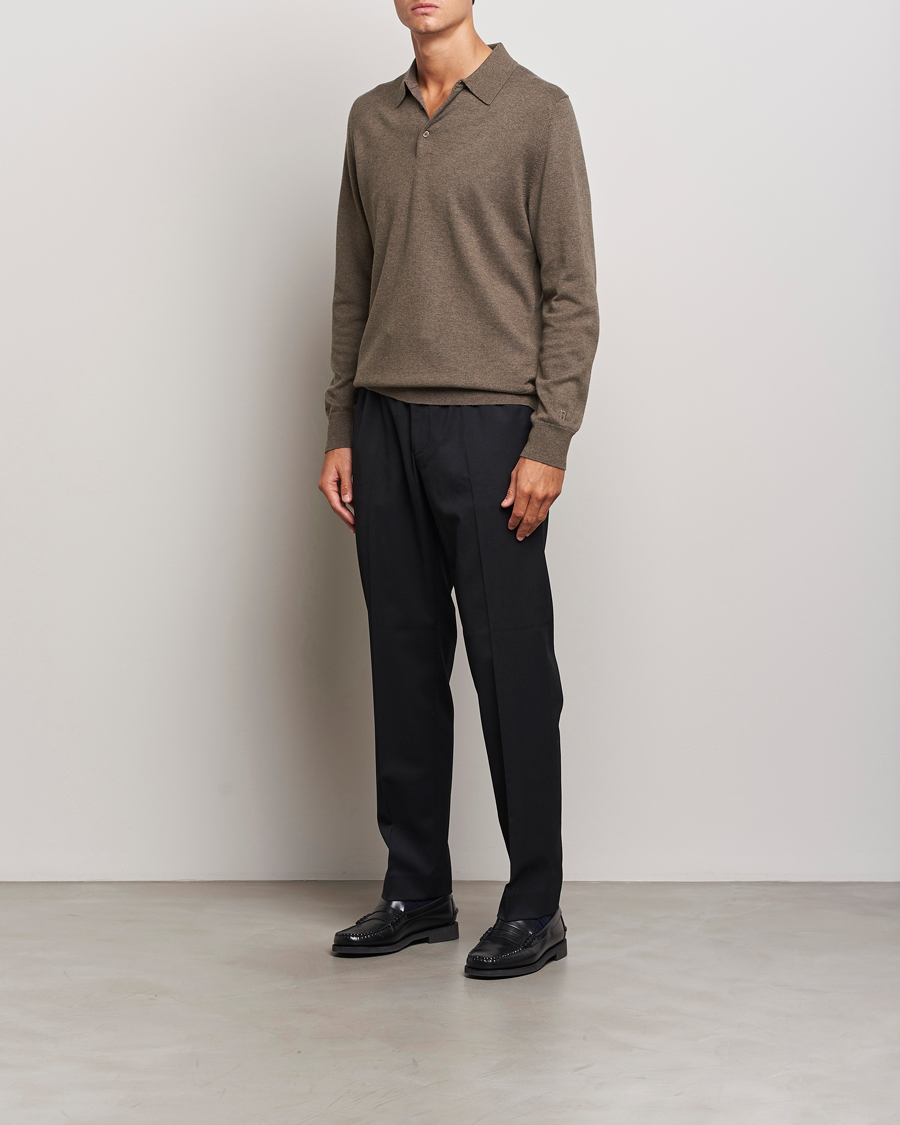Heren | Truien | Filippa K | Knitted Polo Shirt Dark Sage Melange