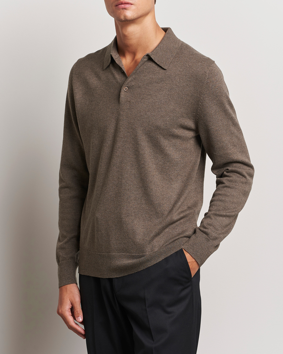 Heren | Truien | Filippa K | Knitted Polo Shirt Dark Sage Melange