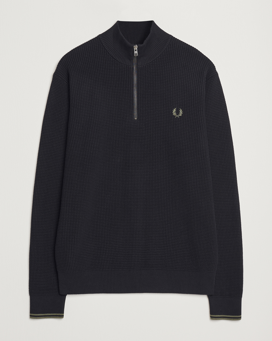 Heren | Truien | Fred Perry | Waffle Stitch Half Zip Black