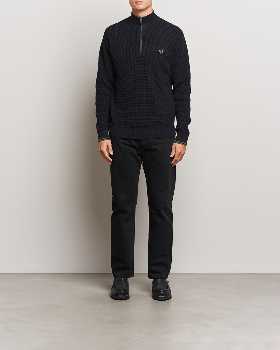 Heren | Truien | Fred Perry | Waffle Stitch Half Zip Black