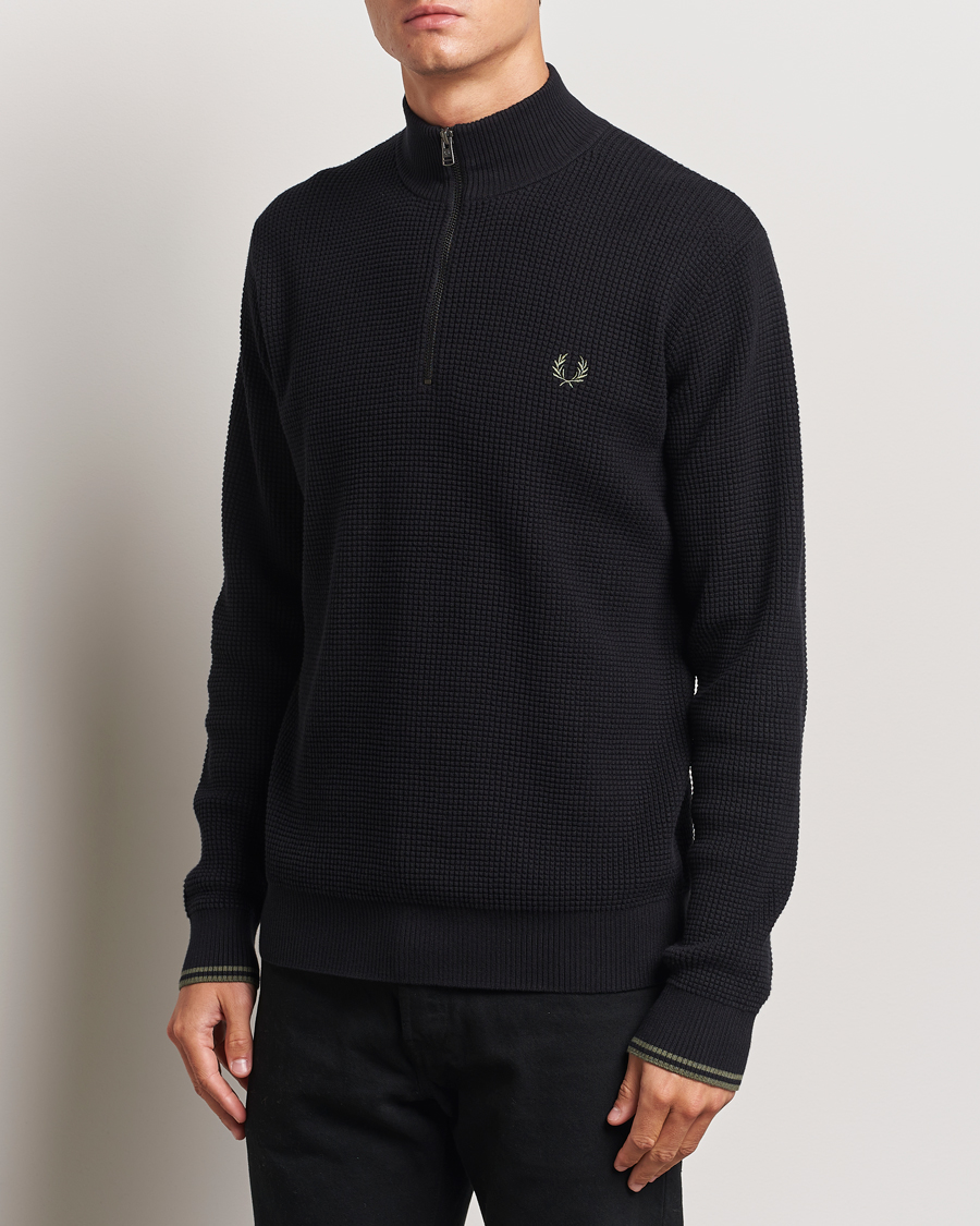 Heren | Truien | Fred Perry | Waffle Stitch Half Zip Black
