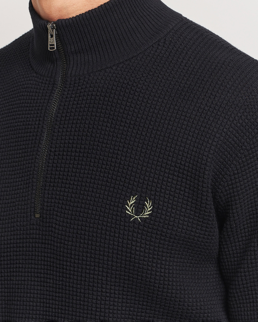 Heren | Truien | Fred Perry | Waffle Stitch Half Zip Black
