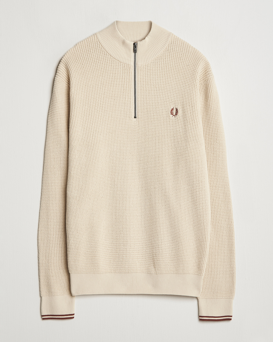 Heren | Truien | Fred Perry | Waffle Stitch Half Zip Oatmeal