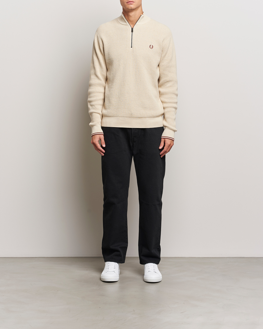 Heren | Truien | Fred Perry | Waffle Stitch Half Zip Oatmeal