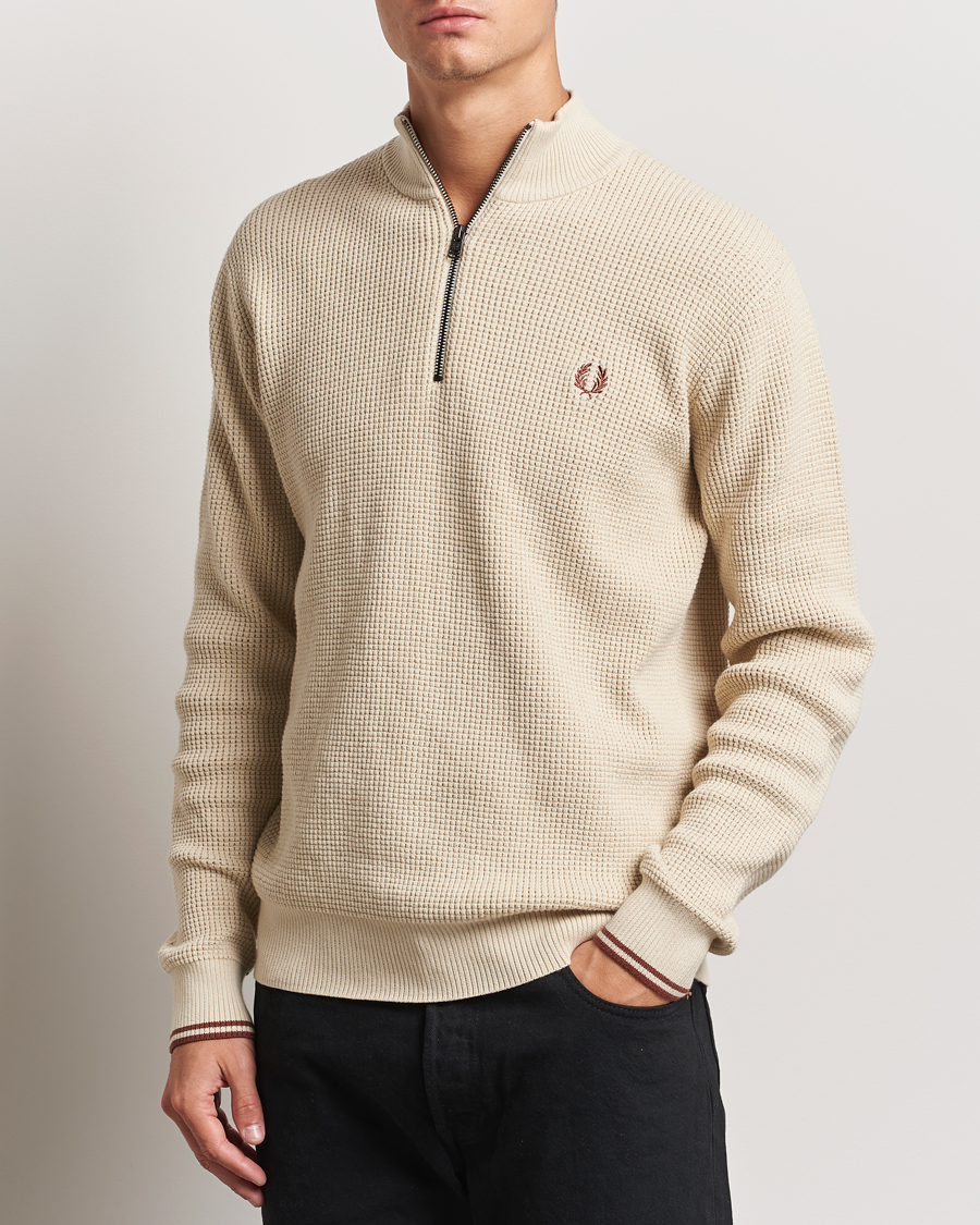 Heren | Truien | Fred Perry | Waffle Stitch Half Zip Oatmeal