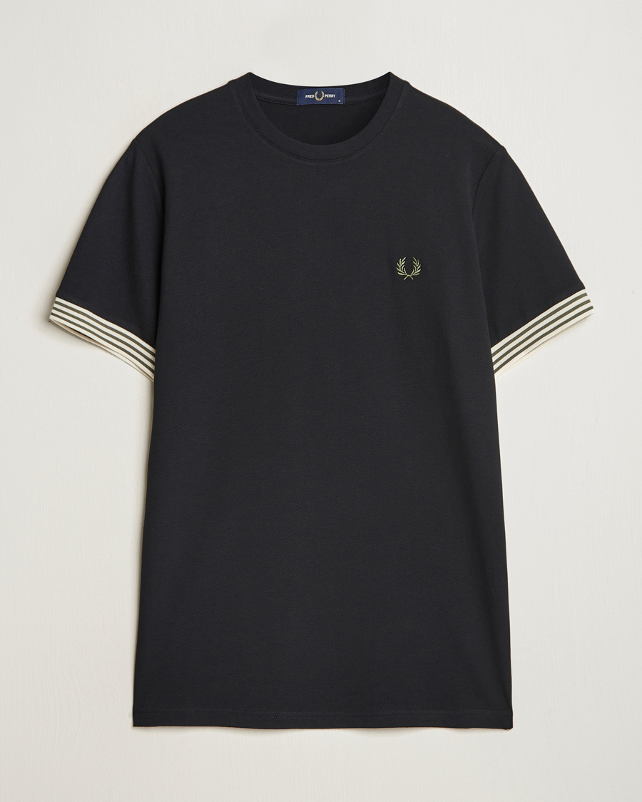 Heren | T-shirts | Fred Perry | Striped Cuff Crew Neck T-Shirt Black