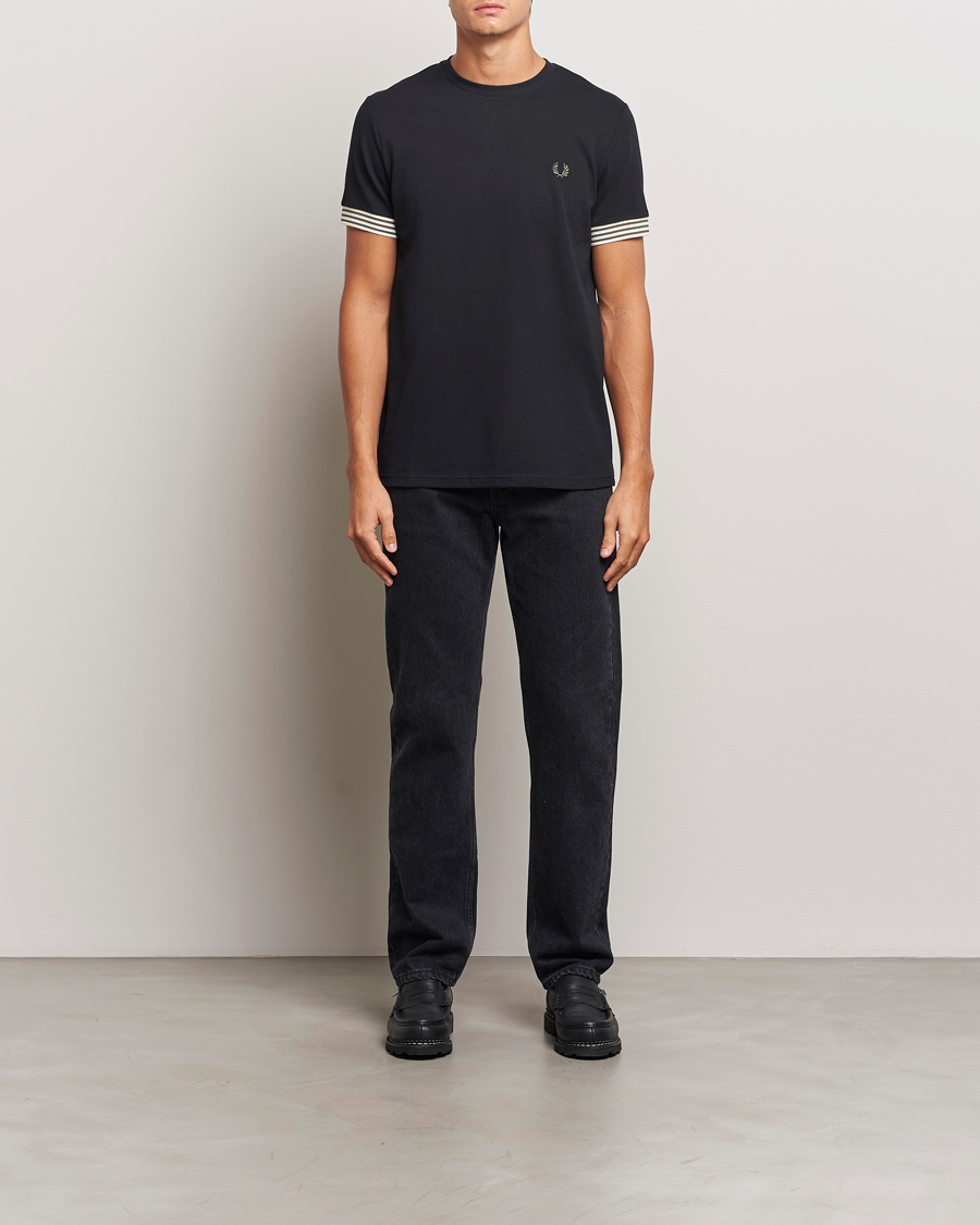 Heren | T-shirts | Fred Perry | Striped Cuff Crew Neck T-Shirt Black